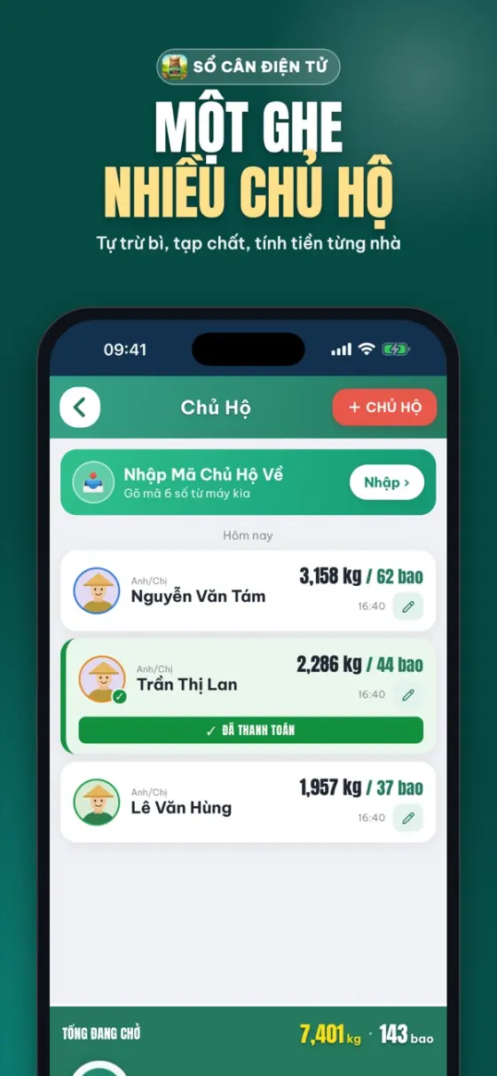 Một ghe nhiều chủ hộ, tự trừ bì và tính tiền từng nhà
